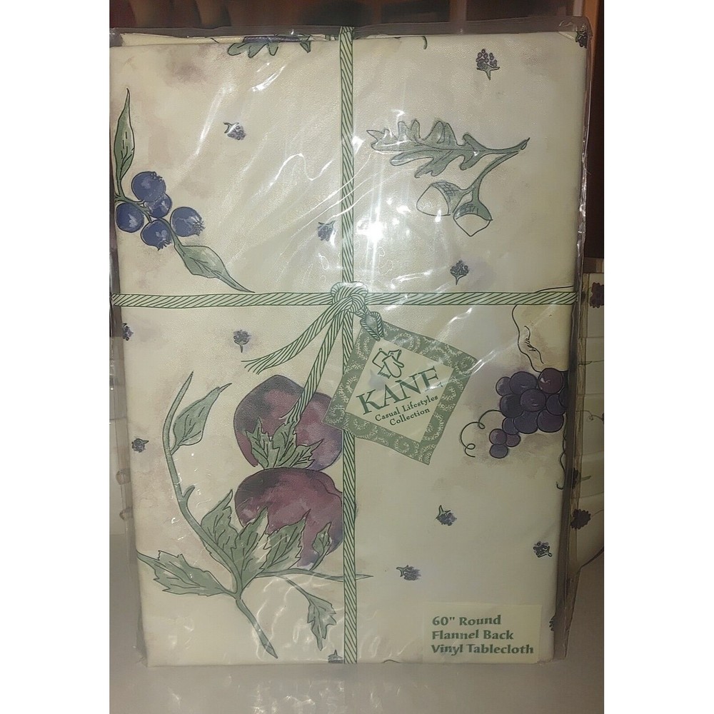 Kane Casual Lifestyles Collection Vinyl Tablecloth Round 60" Purple Fruit NEW